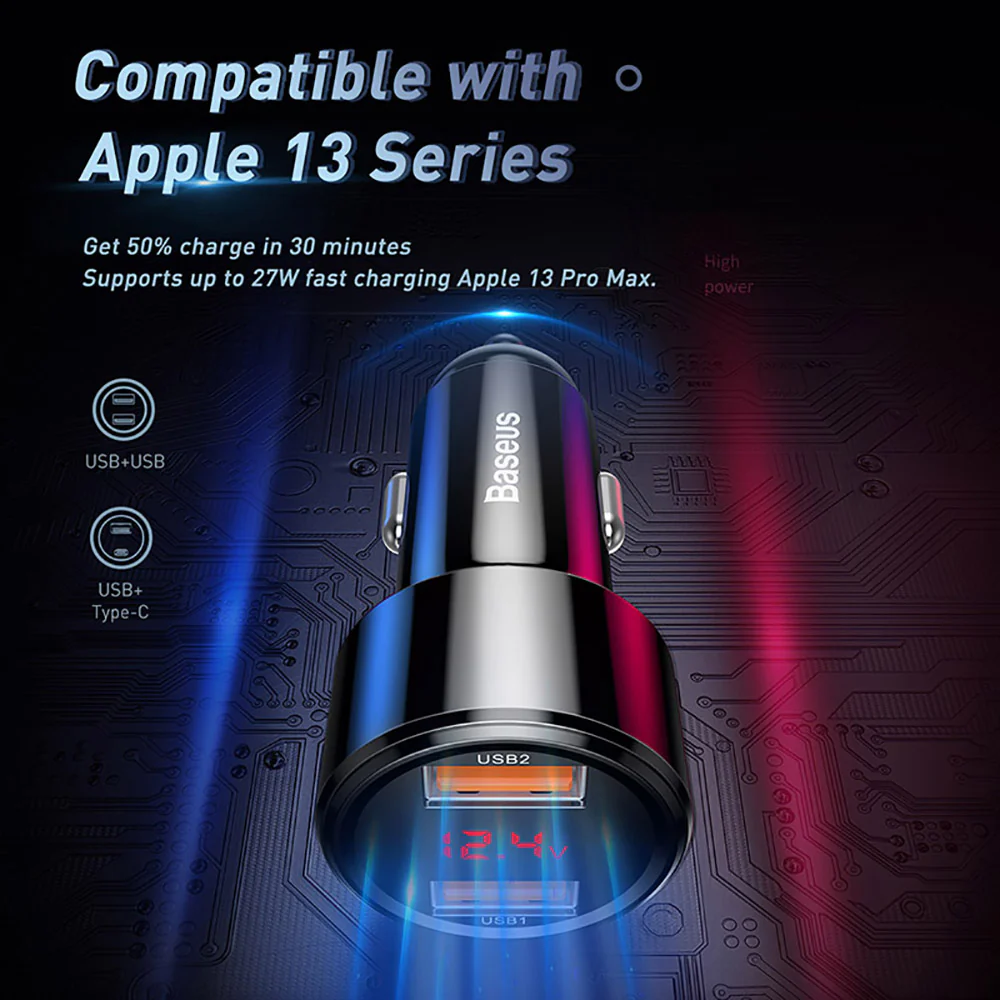 Baseus Magic Series PPS Digital Display Type-C PD+QC Dual Fast Car Charger 45W - Black - Image 3