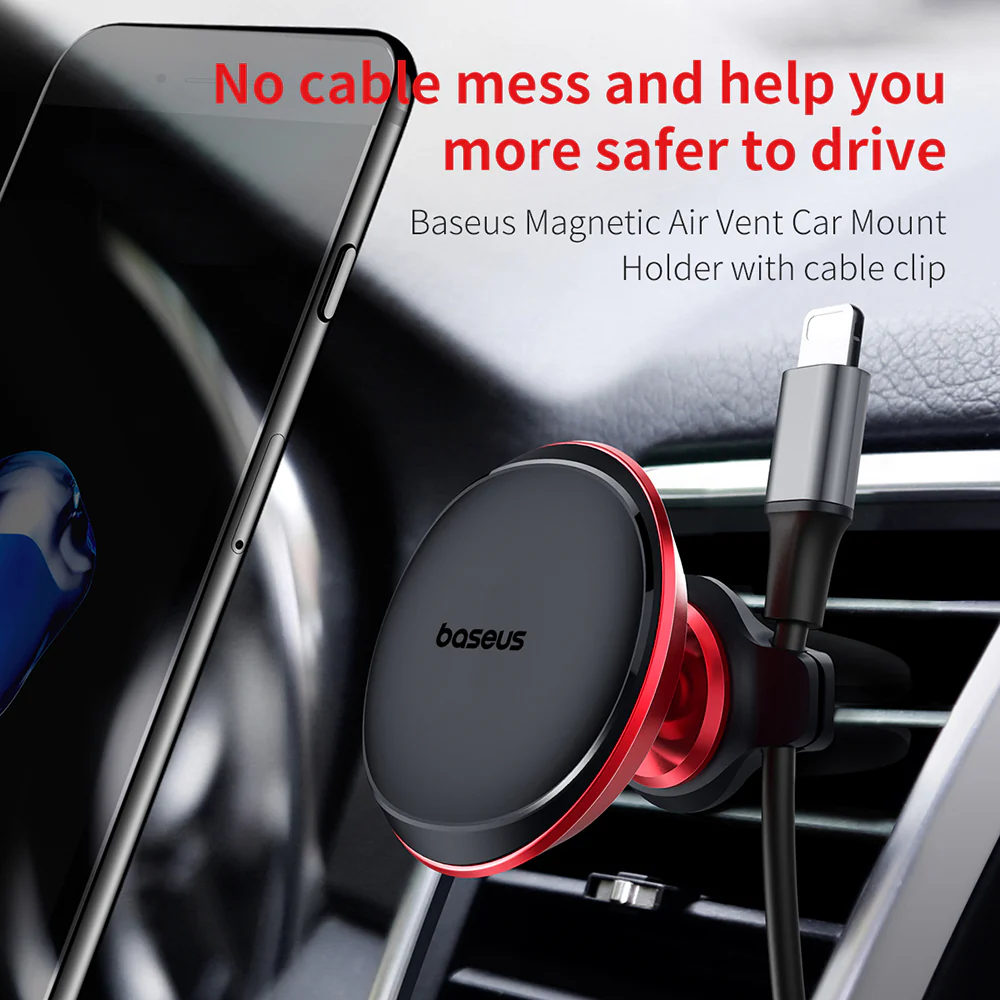 Baseus Magnetic Air Vent Car Mount Holder - Red - Image 2
