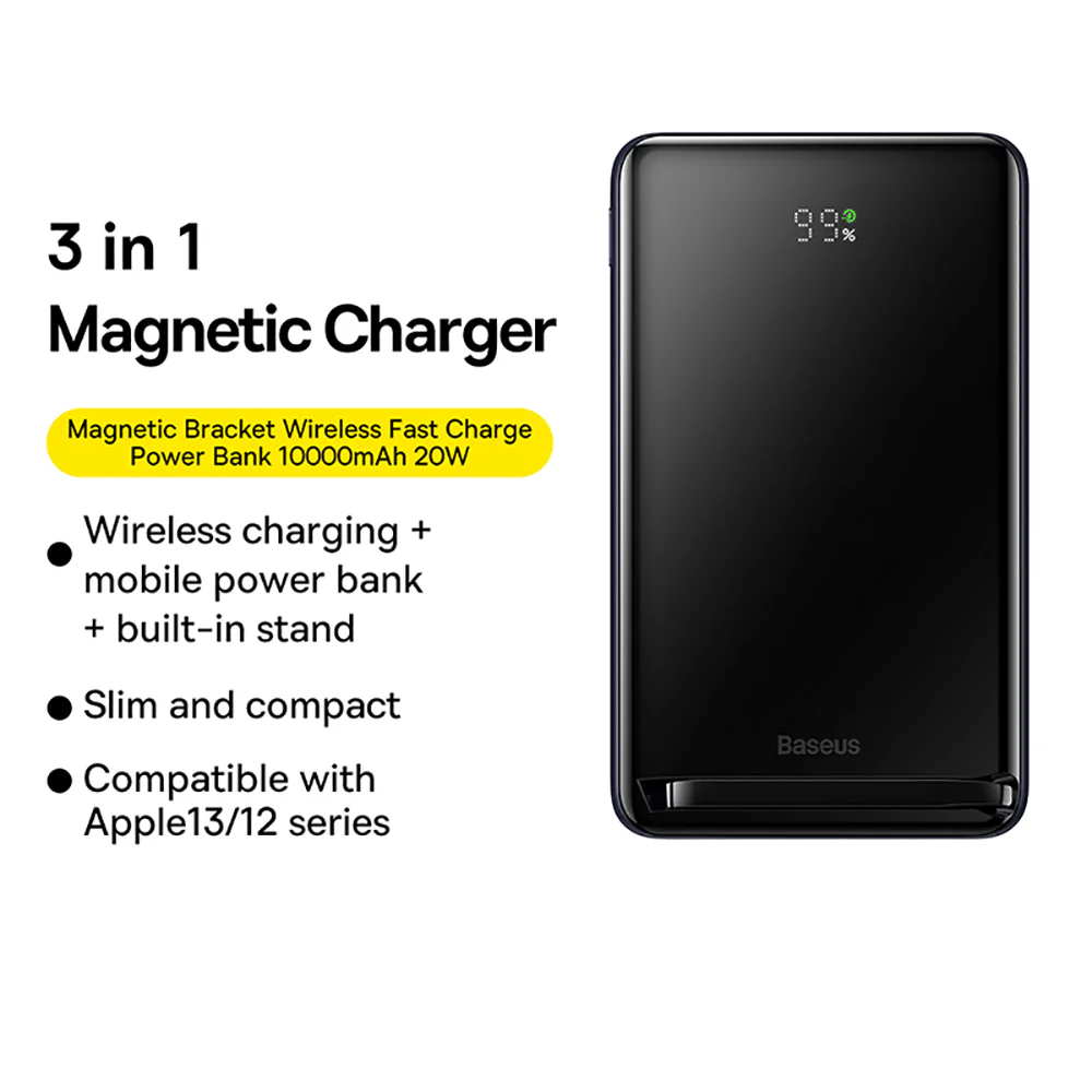 Baseus Magnetic Bracket Wireless Fast Charge Power Bank 10000mAh 20W - Blue - Image 2