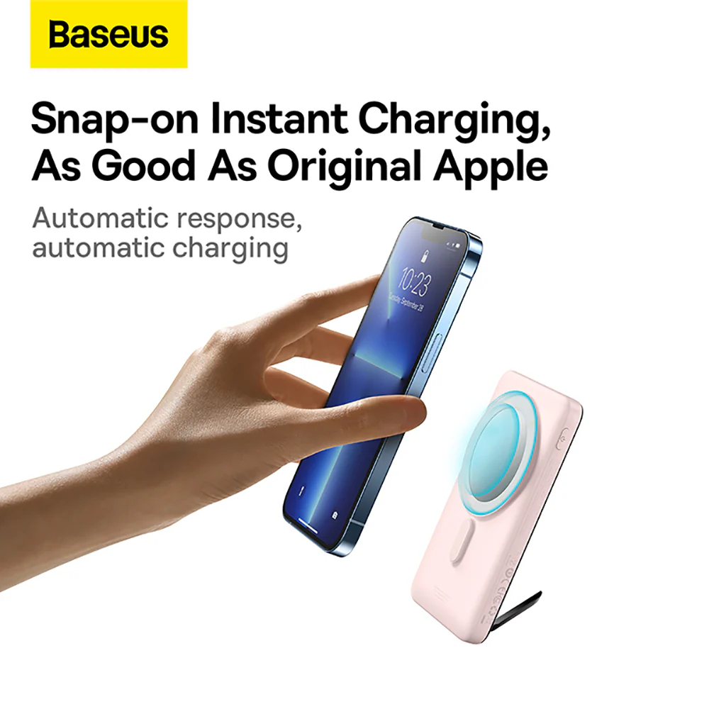 Baseus Magnetic Bracket Wireless Fast Charge Power Bank 10000mAh 20W - Pink - Image 3