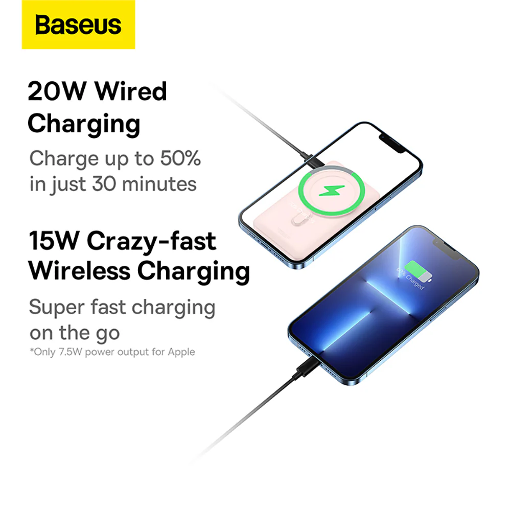 Baseus Magnetic Bracket Wireless Fast Charge Power Bank 10000mAh 20W - Pink - Image 4