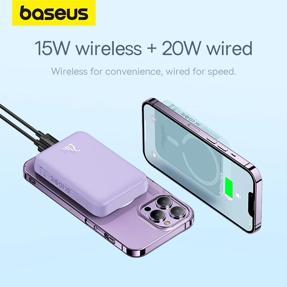Baseus Magnetic Mini Air Wireless Fast Charge Power Bank 10000mAh 20W - Nebula Purple - Image 3