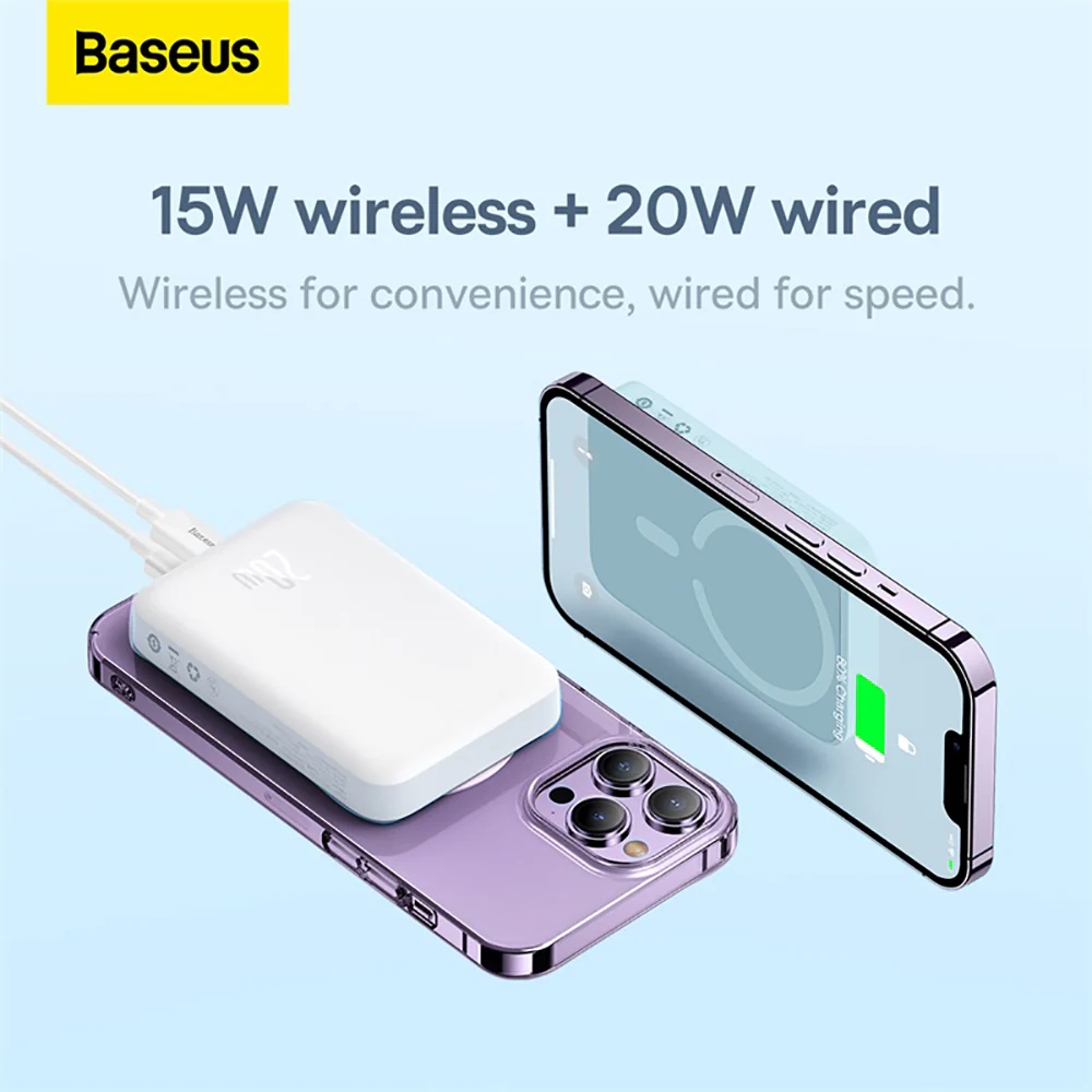 Baseus Magnetic Mini Wireless Fast Charge Power Bank 10000mAh 20W - Starlight White - Image 5