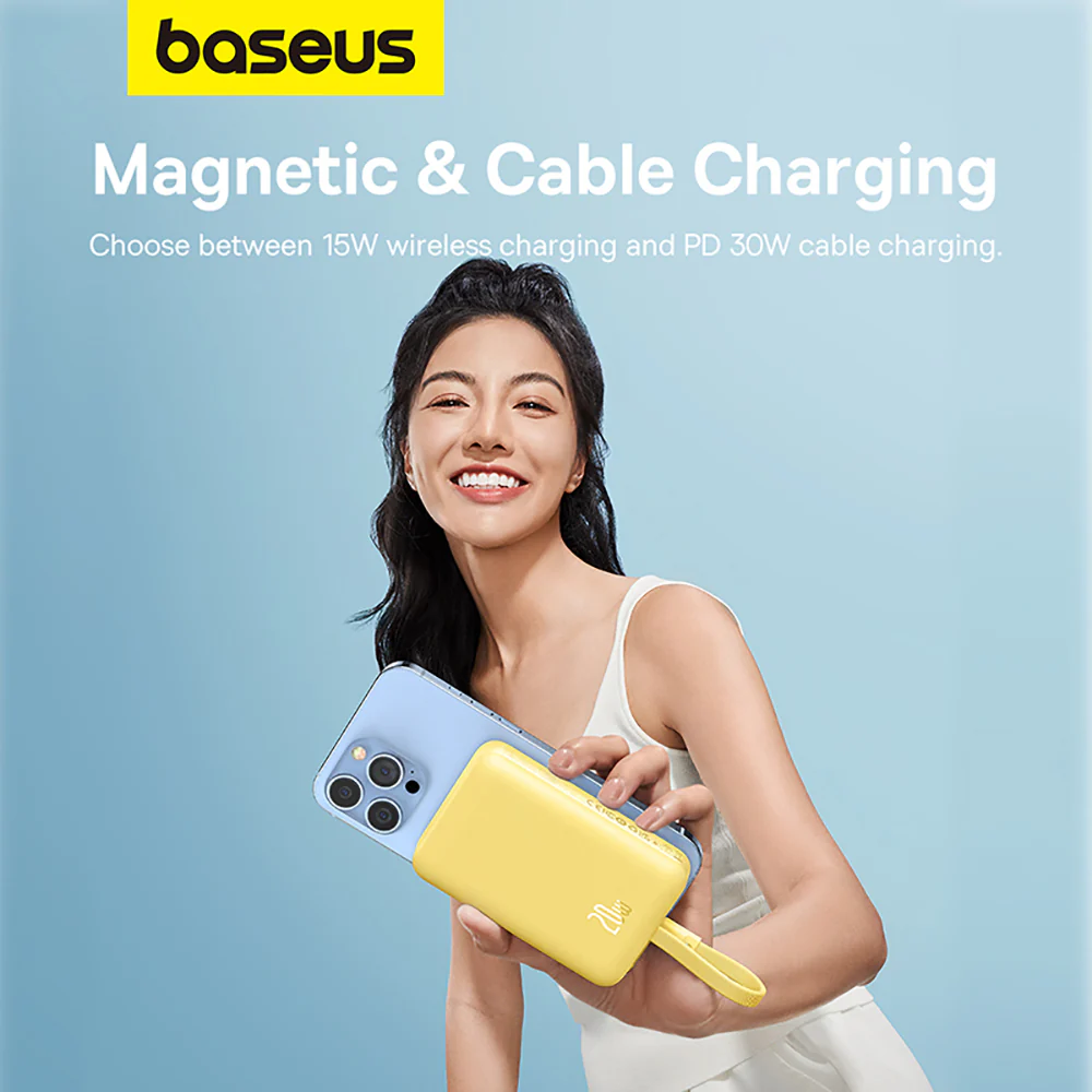 Baseus Magnetic Mini Wireless Fast Charging Power Bank for iP 10000mAh 20W Fresh Lemon Yellow - Overseas Edition - Image 3