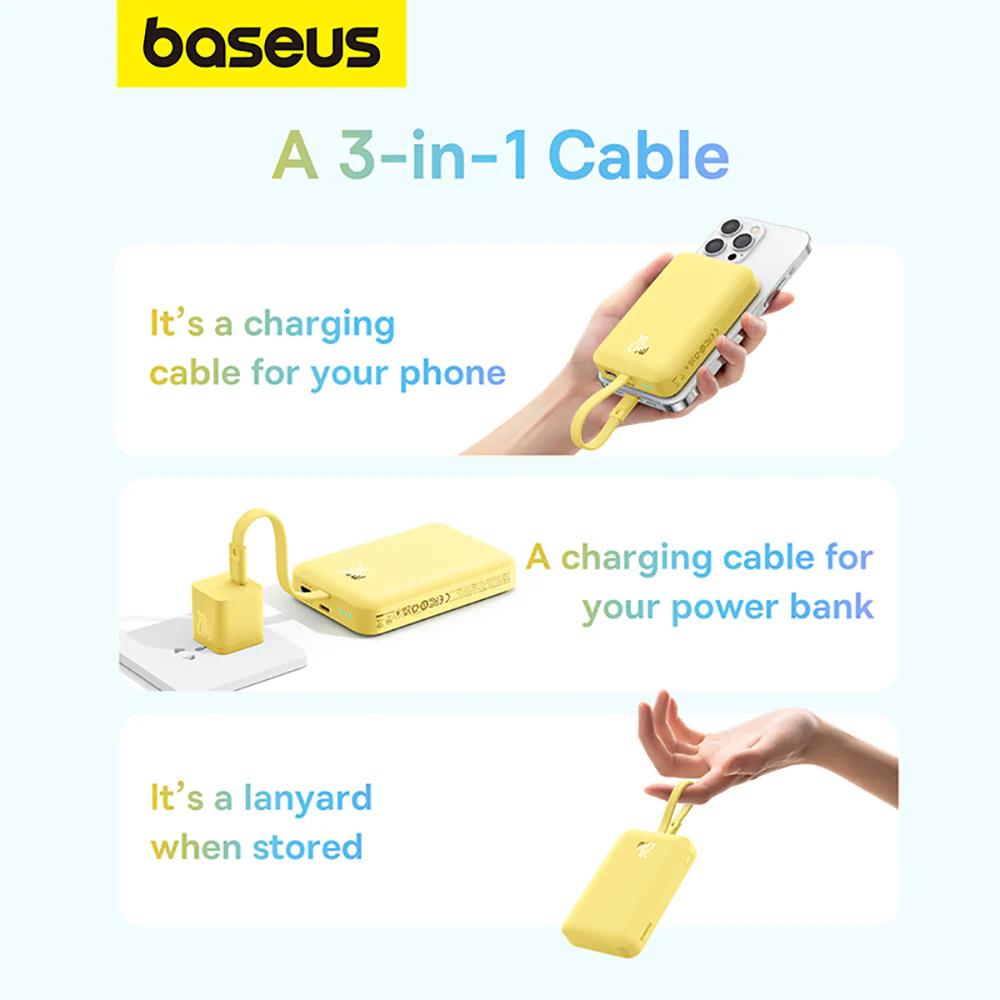 Baseus Magnetic Mini Wireless Fast Charging Power Bank for iP 10000mAh 20W Fresh Lemon Yellow - Overseas Edition - Image 4