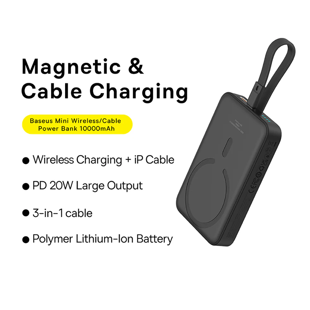 Baseus Magnetic Mini Wireless Fast Charging Power Bank for iP 10000mAh 20W - Starry Black - Image 2