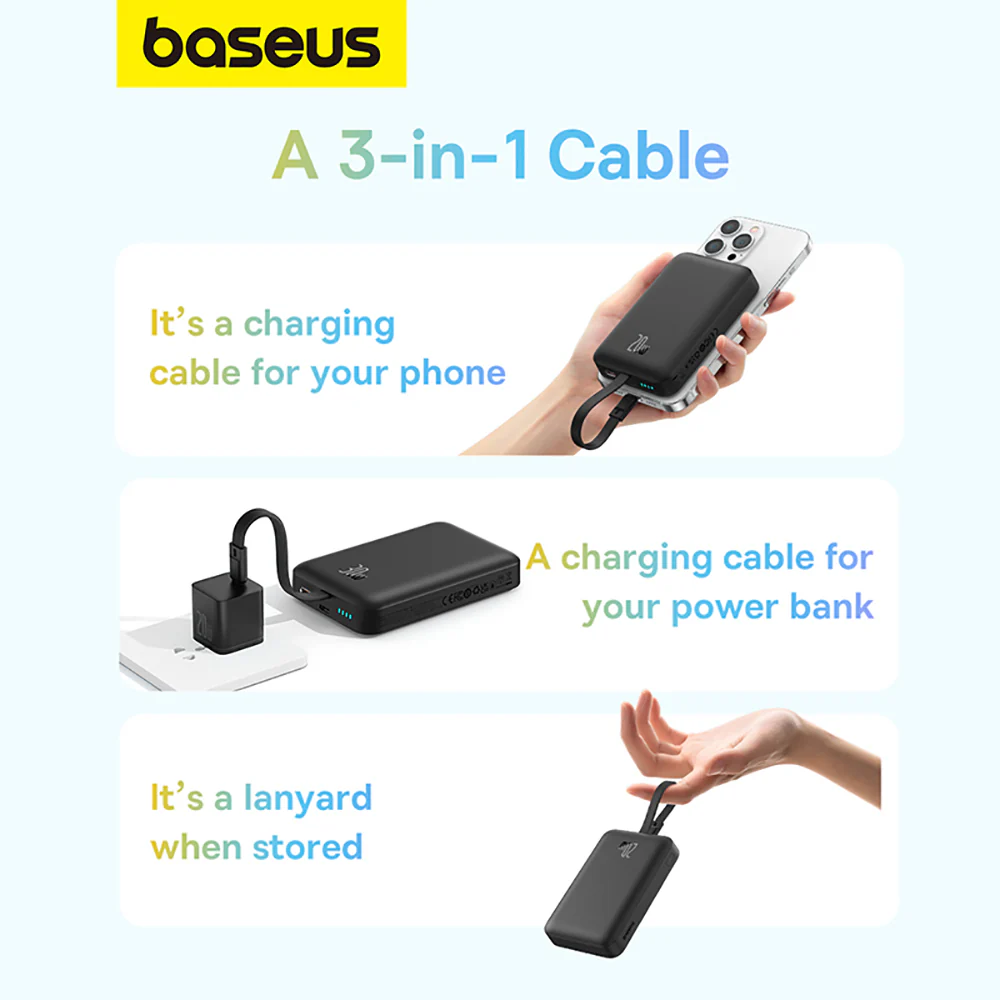 Baseus Magnetic Mini Wireless Fast Charging Power Bank for iP 10000mAh 20W - Starry Black - Image 4