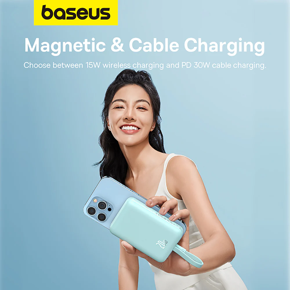 Baseus Magnetic Mini Wireless Fast Charging Power Bank for iPhone 10000mAh 20W Mint Green - International Version - Image 3