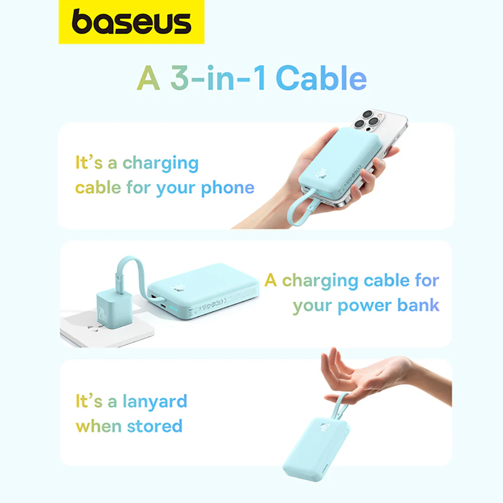 Baseus Magnetic Mini Wireless Fast Charging Power Bank for iPhone 10000mAh 20W Mint Green - International Version - Image 4