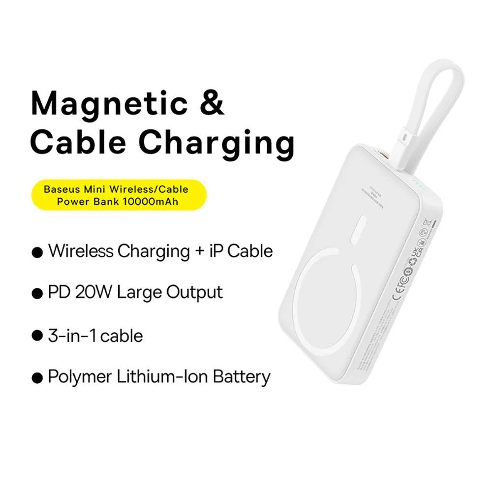 Baseus Magnetic Mini Wireless Fast Charging Power Bank for iPhone 10000mAh 20W Starlight White - Image 2