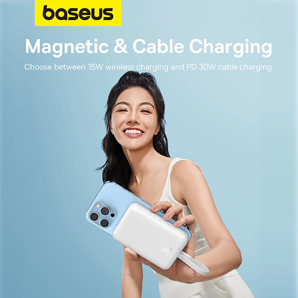 Baseus Magnetic Mini Wireless Fast Charging Power Bank for iPhone 10000mAh 20W Starlight White - Image 3