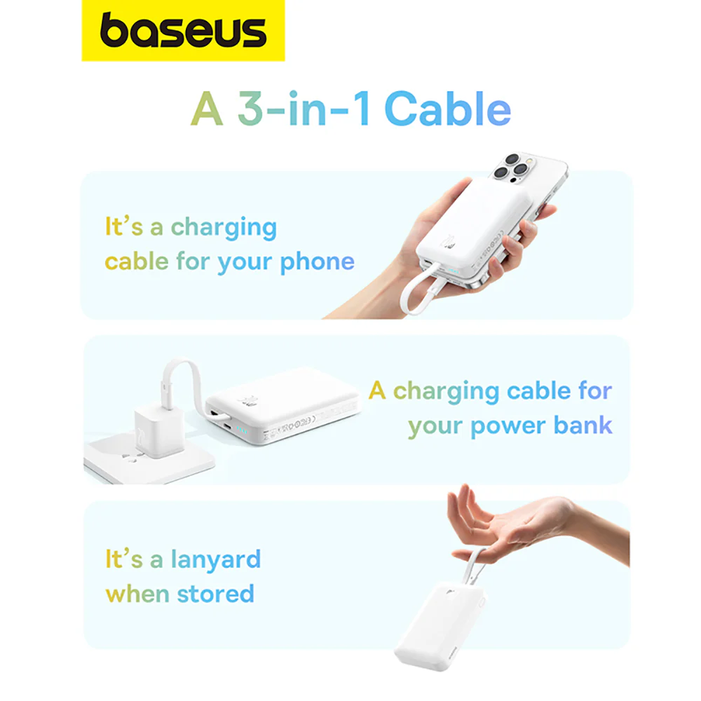 Baseus Magnetic Mini Wireless Fast Charging Power Bank for iPhone 10000mAh 20W Starlight White - Image 4