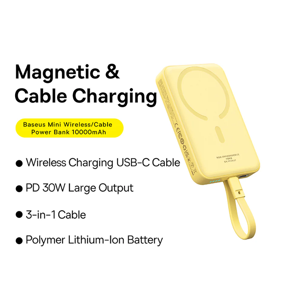 Baseus Magnetic Mini Wireless Fast Charging Power Bank Type-C 10000mAh 30W - Fresh Lemon Yellow - Image 2