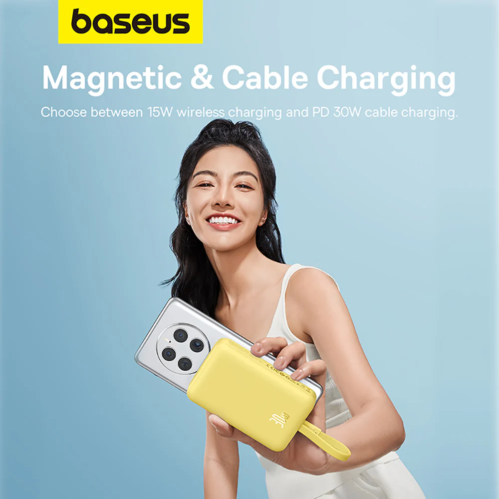Baseus Magnetic Mini Wireless Fast Charging Power Bank Type-C 10000mAh 30W - Fresh Lemon Yellow - Image 3