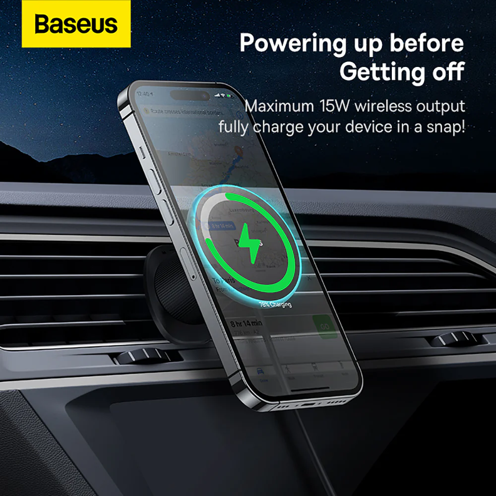 Baseus Magnetic Wireless Charging Car Mount - Air Vent Version 15W, Starry Black - Image 2