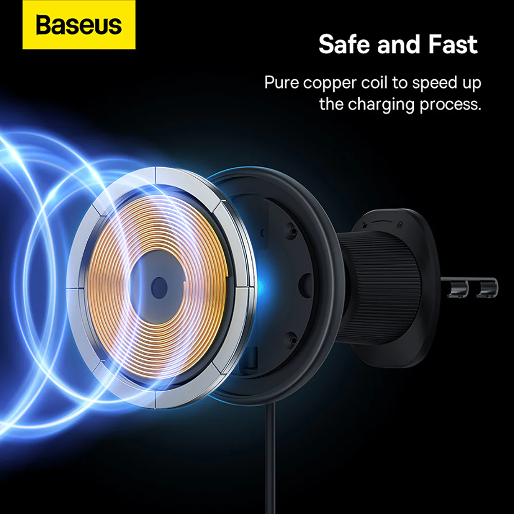 Baseus Magnetic Wireless Charging Car Mount - Air Vent Version 15W, Starry Black - Image 3