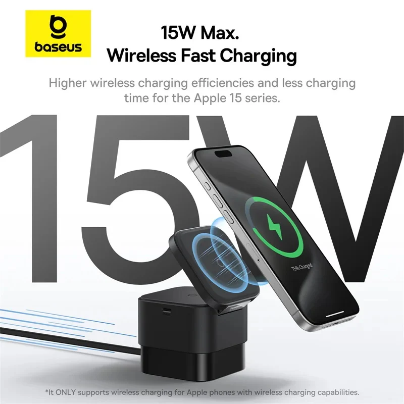 Baseus MagPro 2-in-1 Magnetic Wireless Charger 25W - Starry Black - Image 3