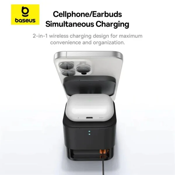 Baseus MagPro 2-in-1 Magnetic Wireless Charger 25W - Starry Black - Image 4