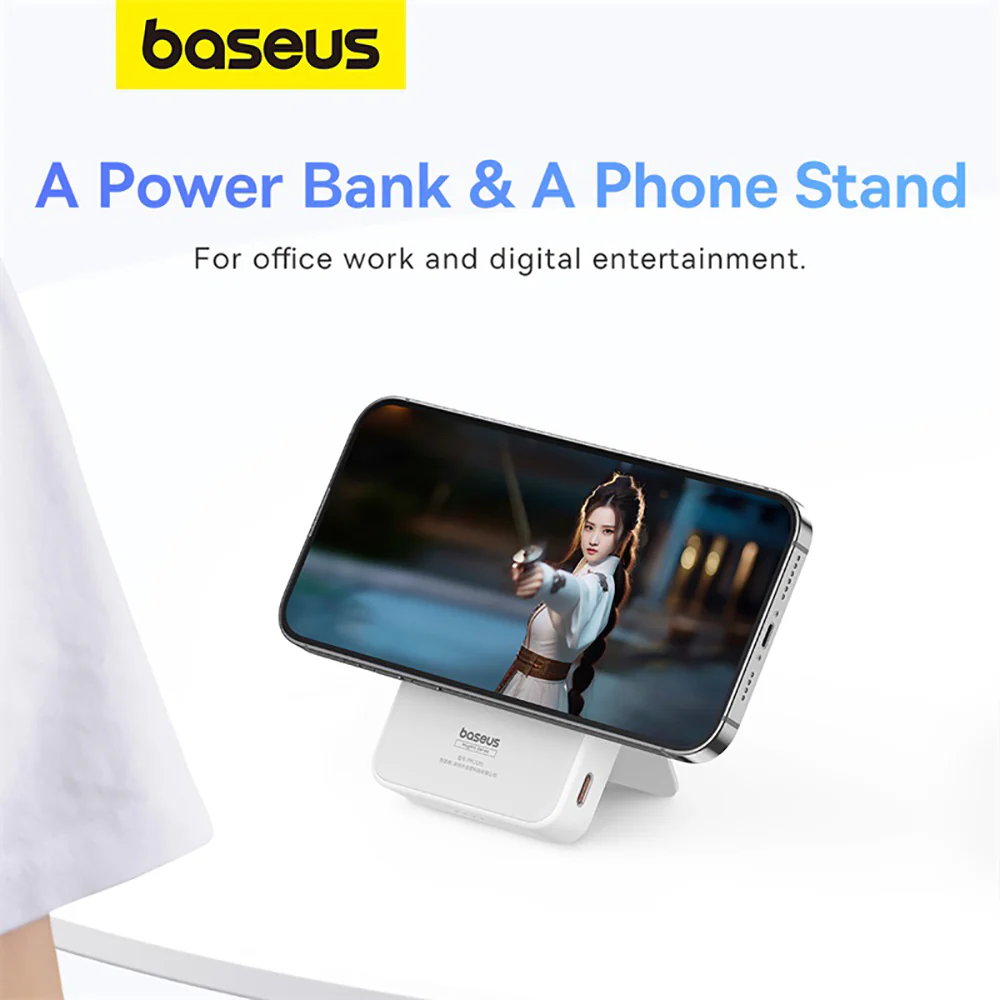 Baseus MagPro Magnetic Power Bank and Phone Holder 5000mAh 20W - Starlight White - Image 2
