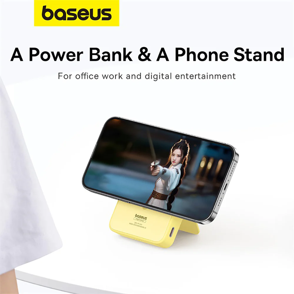 Baseus MagPro Magnetic Power Bank and Phone Stand 5000mAh 20W - Fresh Lemon Yellow - Image 3