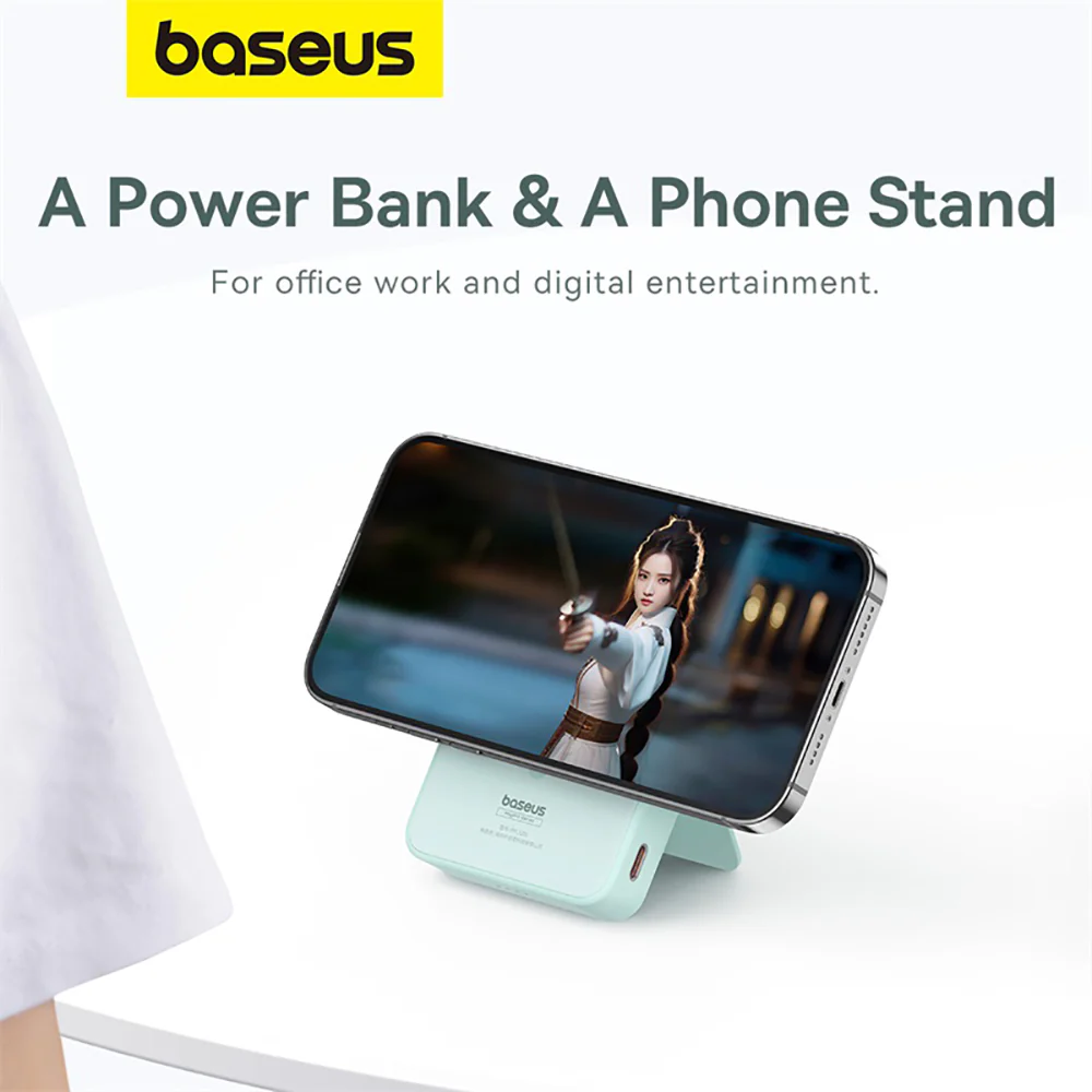 Baseus MagPro Magnetic Wireless Charging Power Bank and Stand 5000mAh 20W Mint Green - Image 3