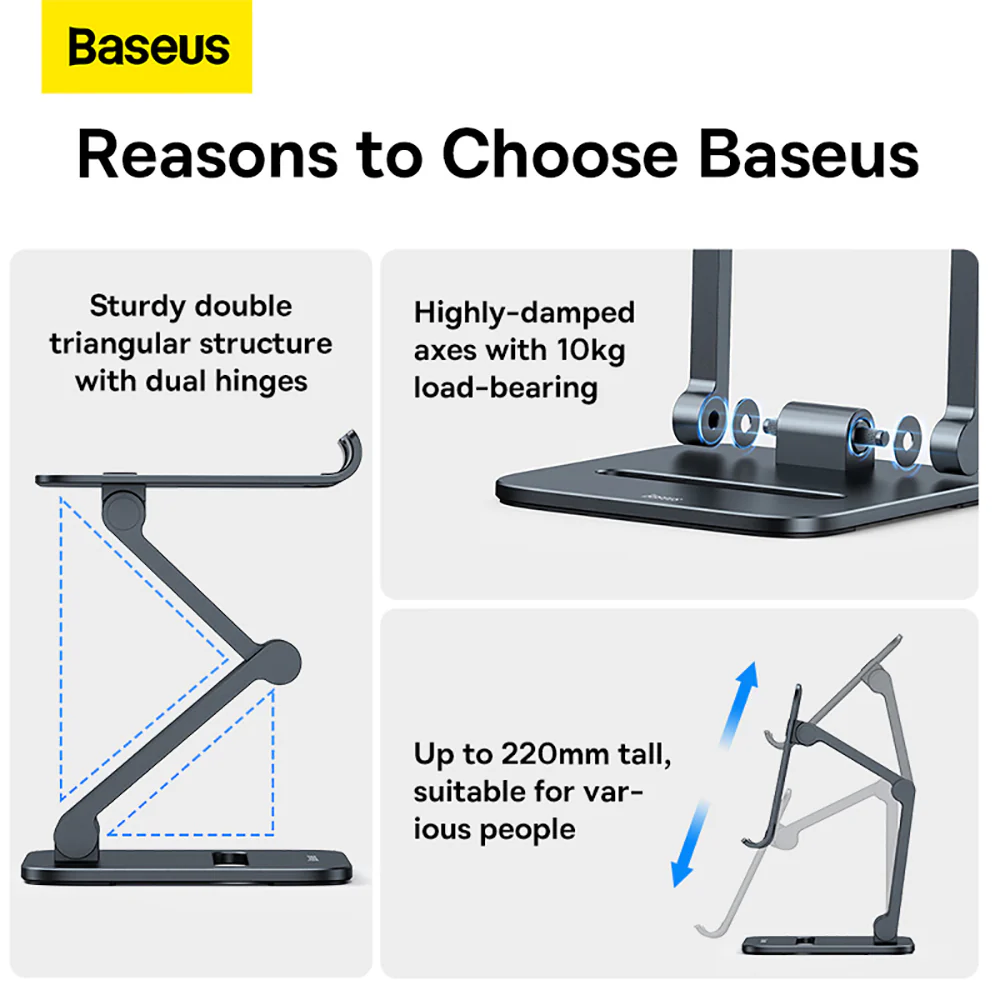 Baseus Metal Desktop Dual-Axis Foldable Phone Stand - Deep Space Gray - Image 3