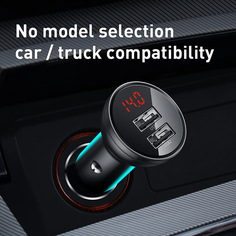Baseus Metal Digital Display Dual USB Car Charger 24W - Dark Gray - Image 4