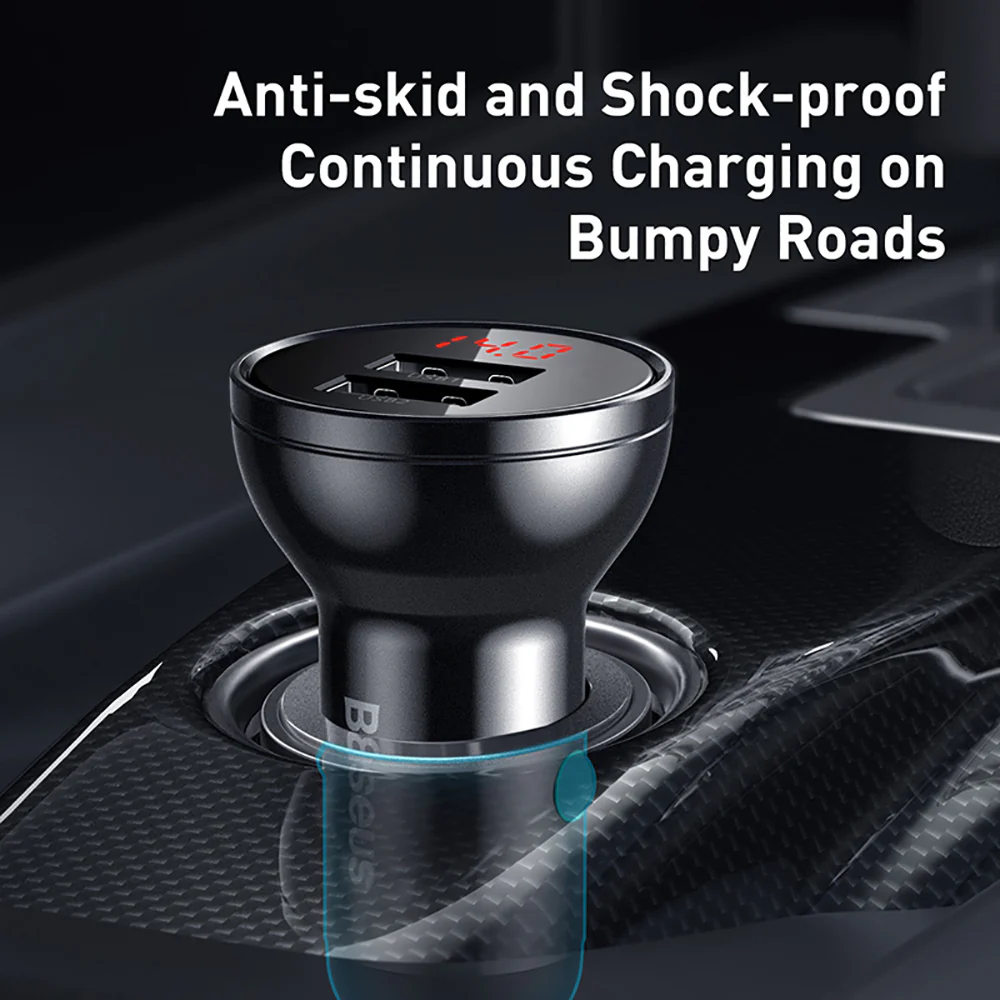 Baseus Metal Digital Display Dual USB Car Charger 24W - Dark Gray - Image 5