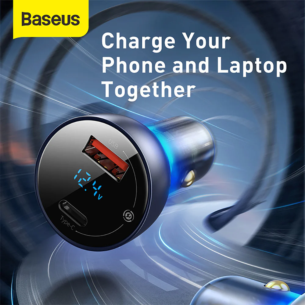 Baseus Metal Digital Display QC+PPS Fast Car Charger C+U 65W Set - Deep Space Gray - Image 2