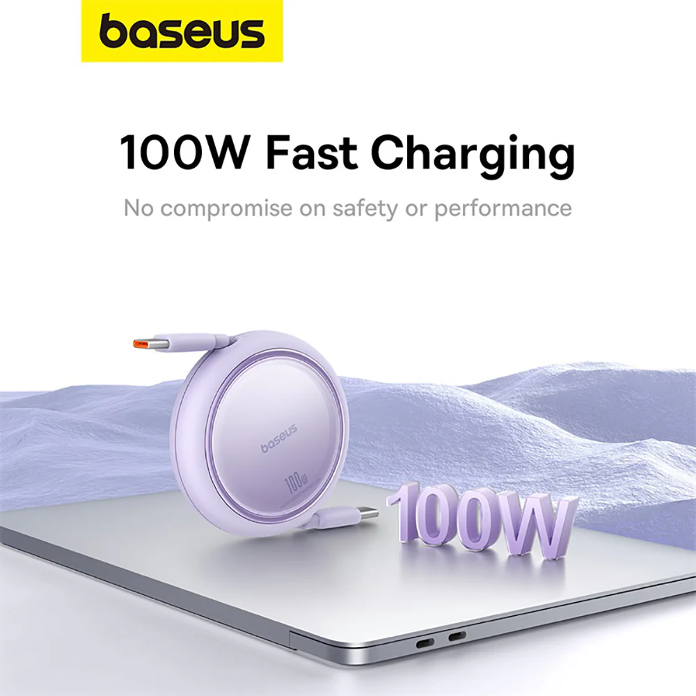 Baseus Mini Series Retractable Fast Charging Cable Type-C to Type-C 100W 1m Nebula Purple - Image 2