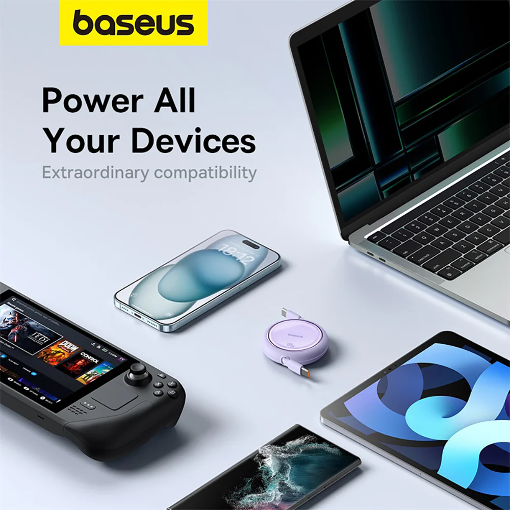 Baseus Mini Series Retractable Fast Charging Cable Type-C to Type-C 100W 1m Nebula Purple - Image 5