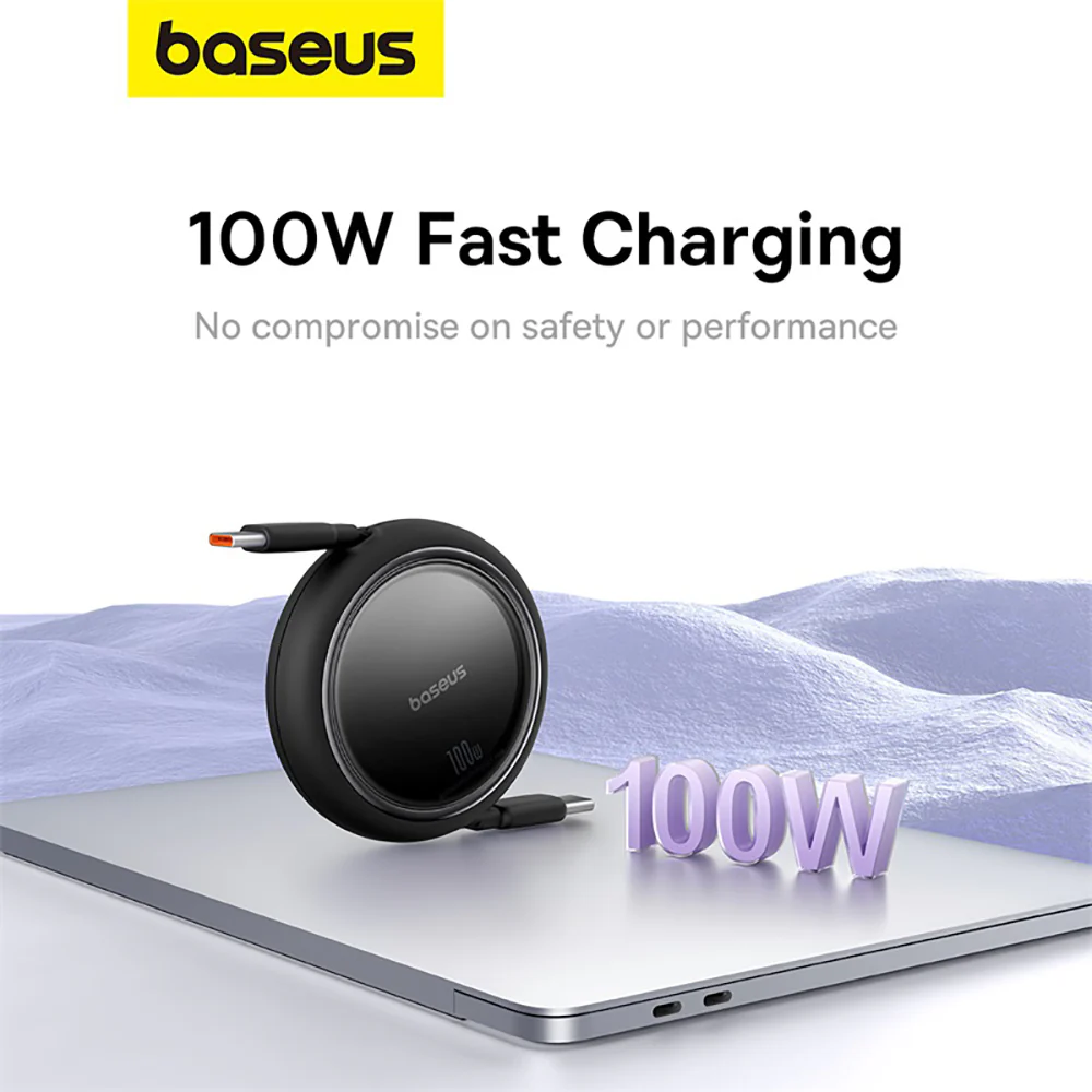 Baseus Mini Series Retractable Fast Charging Cable Type-C to Type-C 100W 1m - Starry Black - Image 2