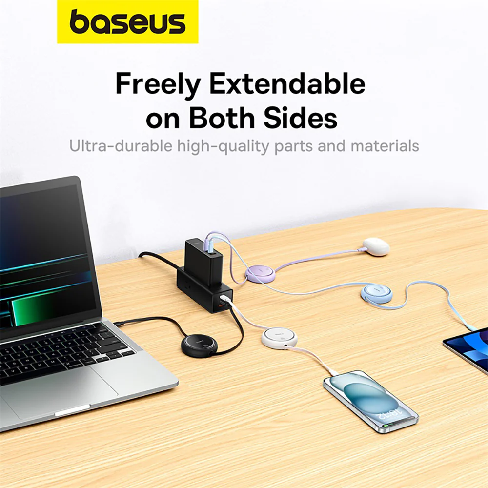 Baseus Mini Series Retractable Fast Charging Cable Type-C to Type-C 100W 1m - Starry Black - Image 3