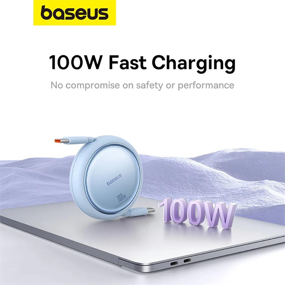 Baseus Mini Series Retractable Fast Charging Cable Type-C to Type-C 100W 1m - Starry Blue - Image 2