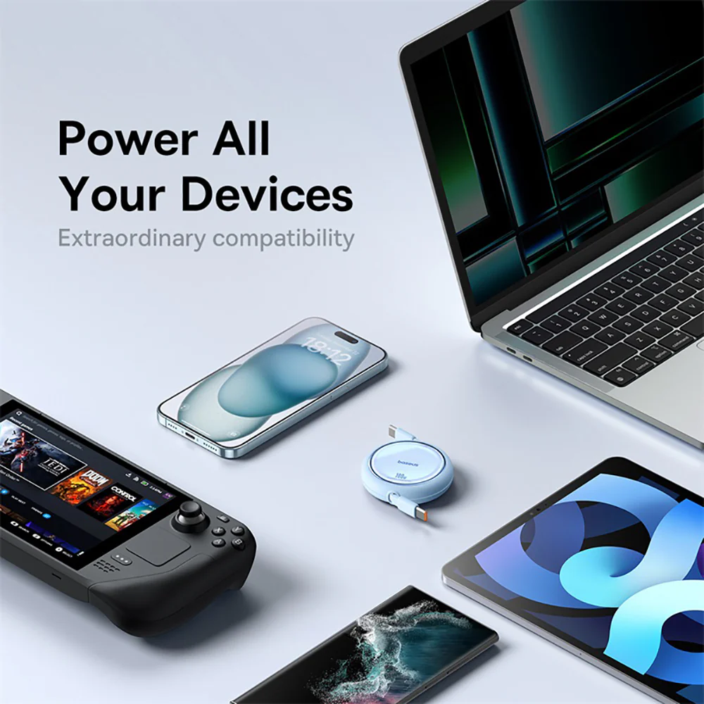 Baseus Mini Series Retractable Fast Charging Cable Type-C to Type-C 100W 1m - Starry Blue - Image 5