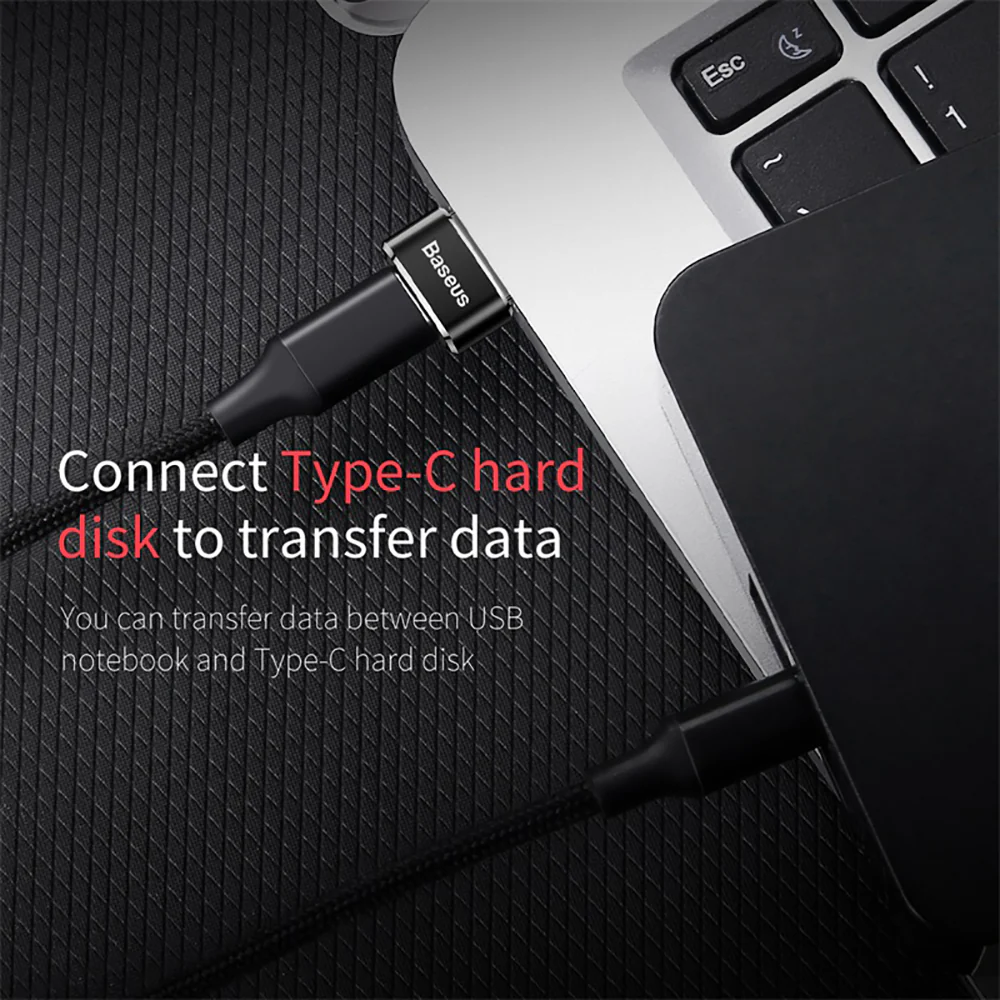 Baseus Mini Type-C Female to USB Male Adapter - Black - Image 3