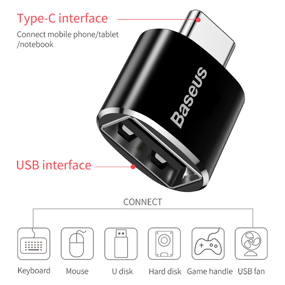 Baseus Mini USB Female to Type-C Male Adapter - Black - Image 5