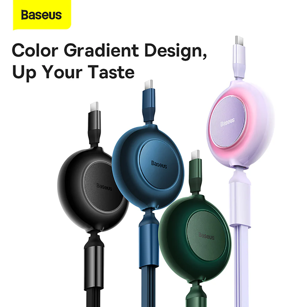 Baseus Mirror Series 2 3-in-1 Retractable Fast Charging Cable Type-C to M+L+C 100W 1.1m Black - Image 2
