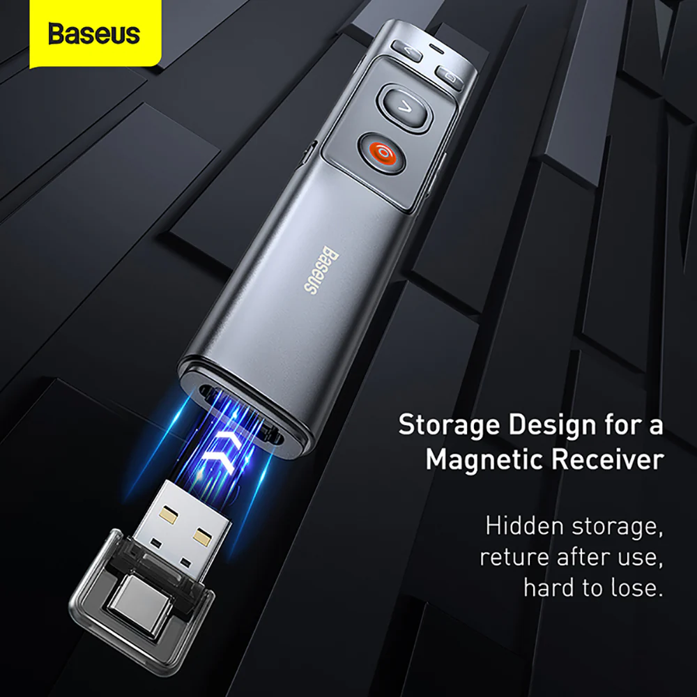 Baseus Orange Dot Wireless Presenter (Red Laser) - Grey Charging Version - Image 3