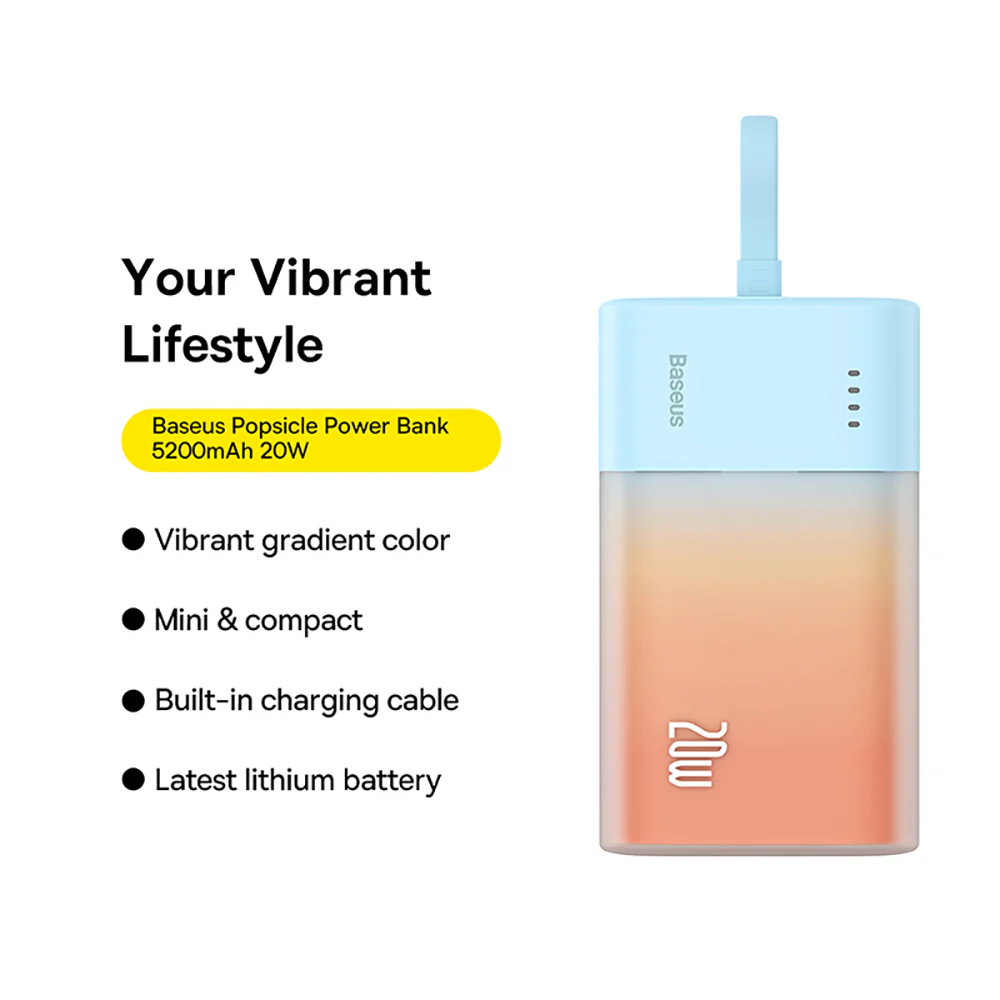 Baseus Popsicle Power Bank Type-C 5200mAh 20W - Sunset Orange - Image 2
