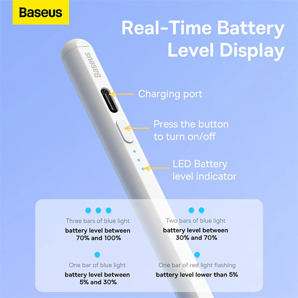 Baseus Portable Smooth Writing 2 Series Stylus with LED Indicators - White - Image 2