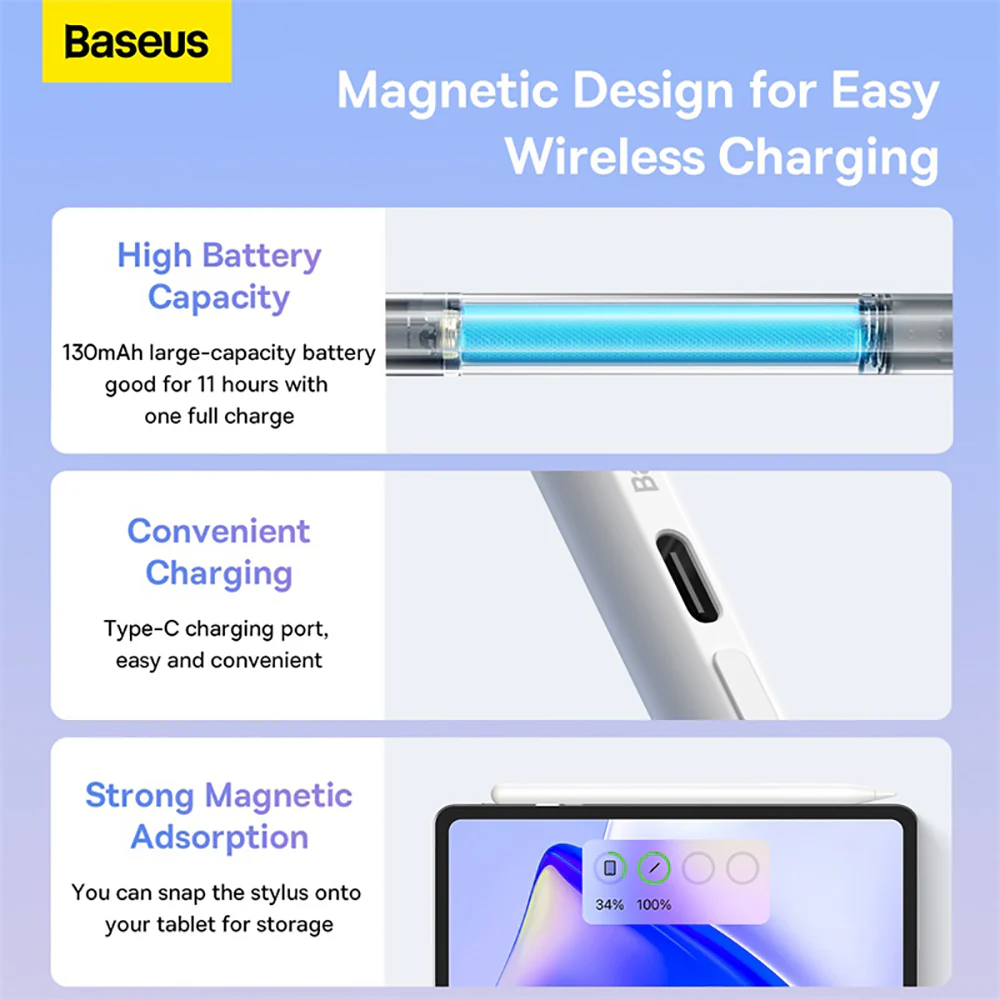 Baseus Portable Smooth Writing 2 Series Stylus with LED Indicators - White - Image 5