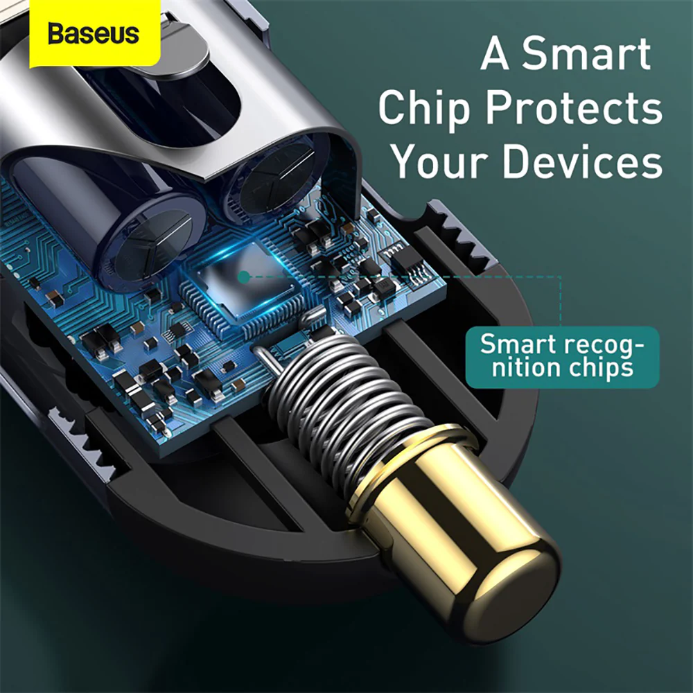 Baseus PPS Multi-port Fast Charging Car Charger with Extension Cord - 120W, Space Gray - Image 4