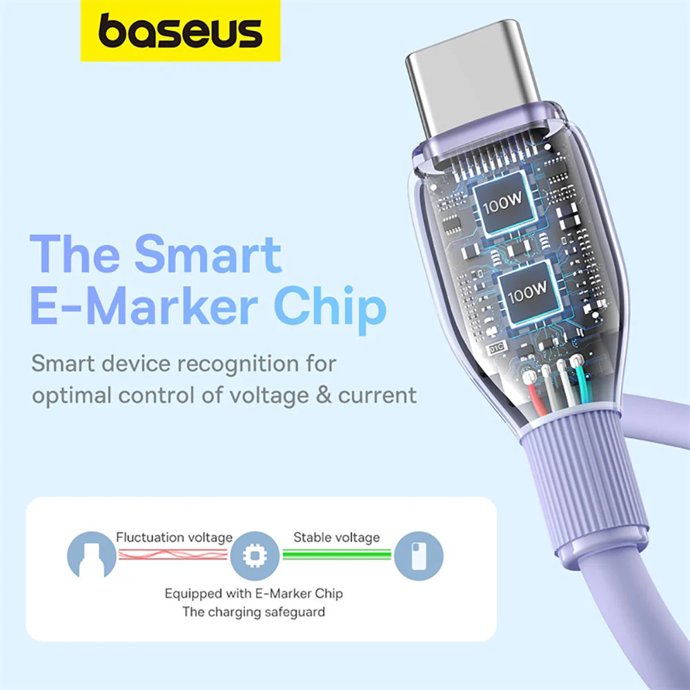 Baseus Pudding Series Fast Charging Cable Type-C to Type-C 100W 1.2m - Nebula Purple - Image 3