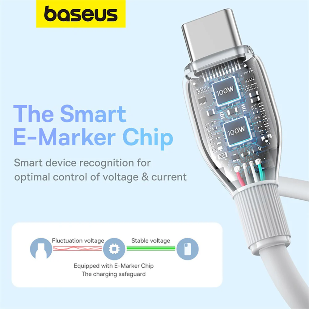 Baseus Pudding Series Fast Charging Cable Type-C to Type-C 100W 1.2m - Starlight White - Image 3