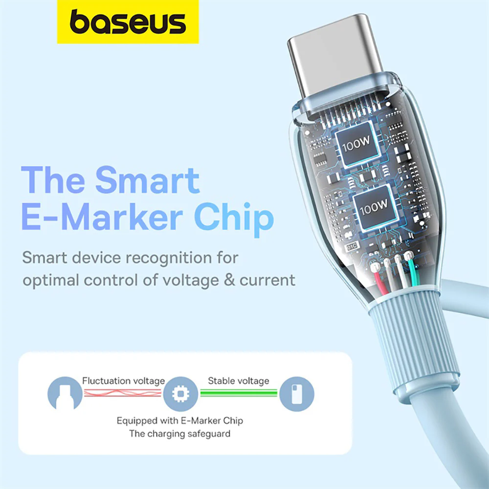 Baseus Pudding Series Fast Charging Cable Type-C to Type-C 100W 1.2m - Starry Blue - Image 3