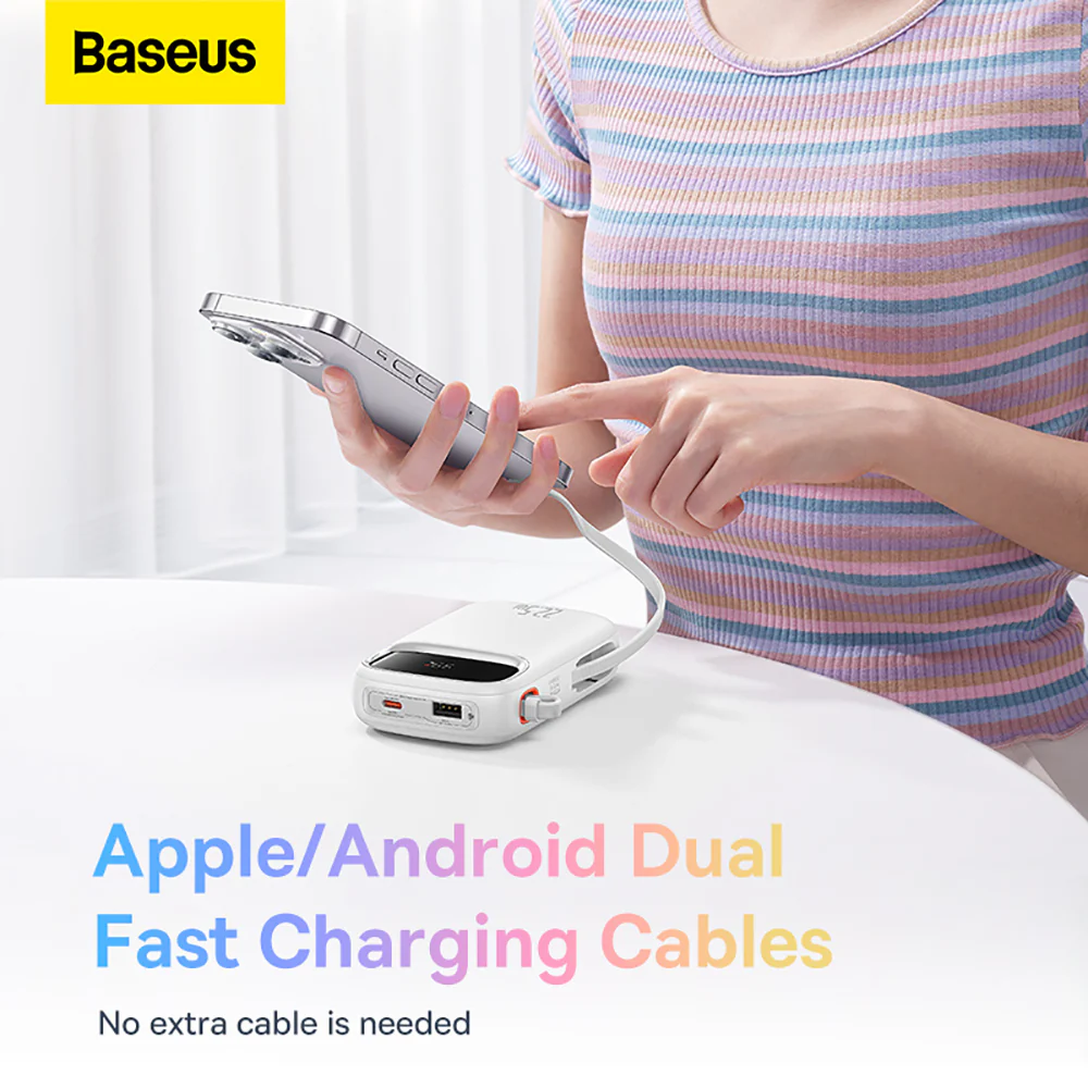 Baseus Qpow2 Dual-Cable Digital Display Fast Charge Power Bank 10000mAh 22.5W - Starlight White - Image 2