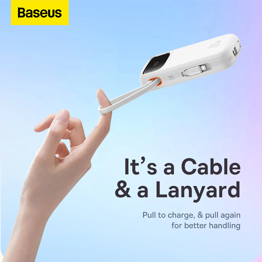 Baseus Qpow2 Dual-Cable Digital Display Fast Charge Power Bank 10000mAh 22.5W - Starlight White - Image 3