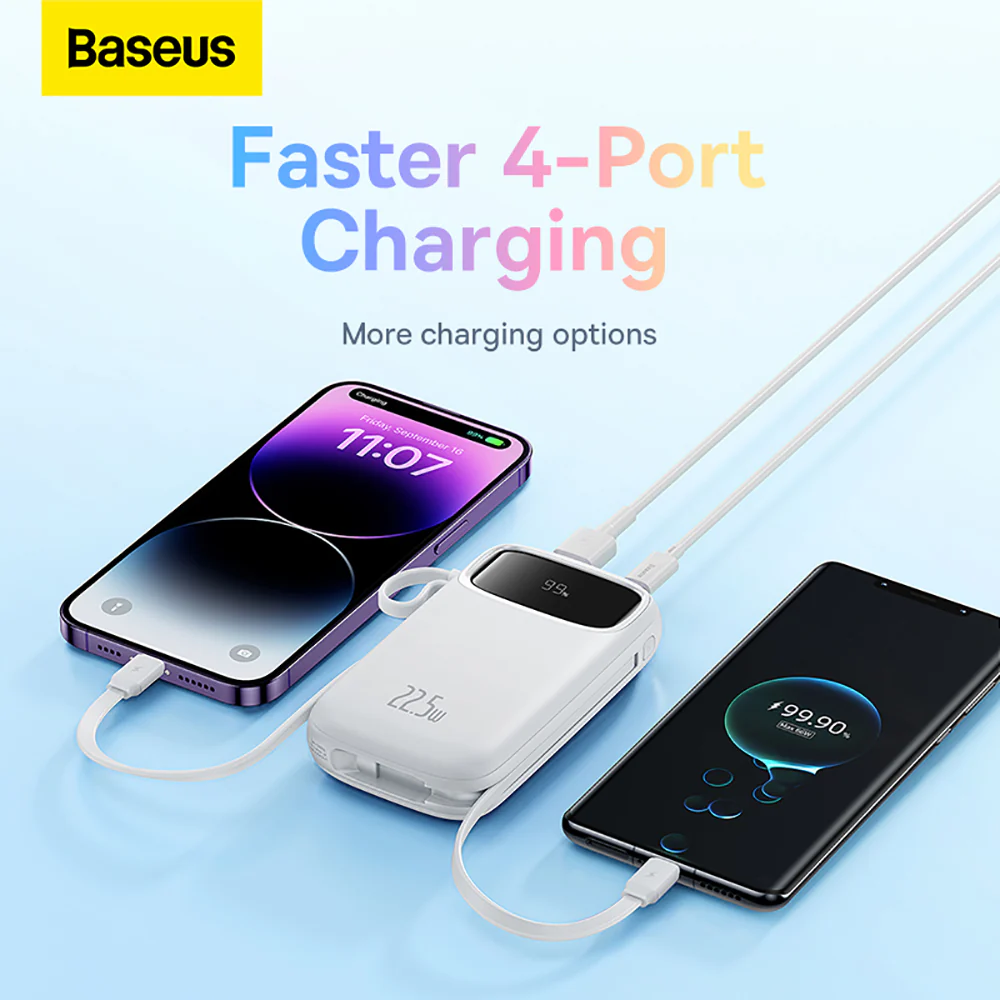 Baseus Qpow2 Dual-Cable Digital Display Fast Charge Power Bank 10000mAh 22.5W - Starlight White - Image 4