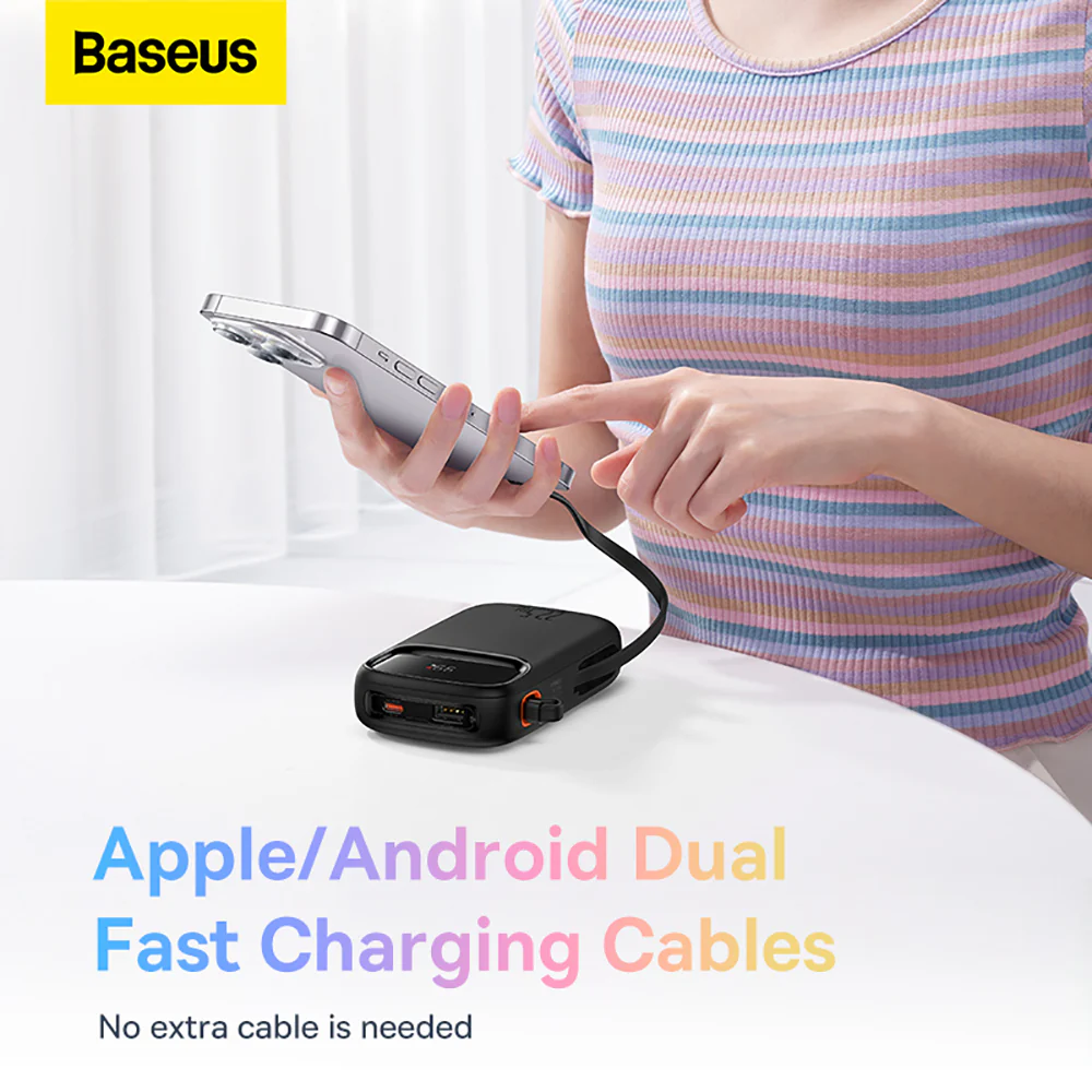 Baseus Qpow2 Dual-Cable Digital Display Fast Charge Power Bank 10000mAh 22.5W - Starry Black - Image 2